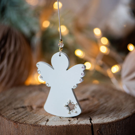 Antique White Crystal and Faux Pearl Angels