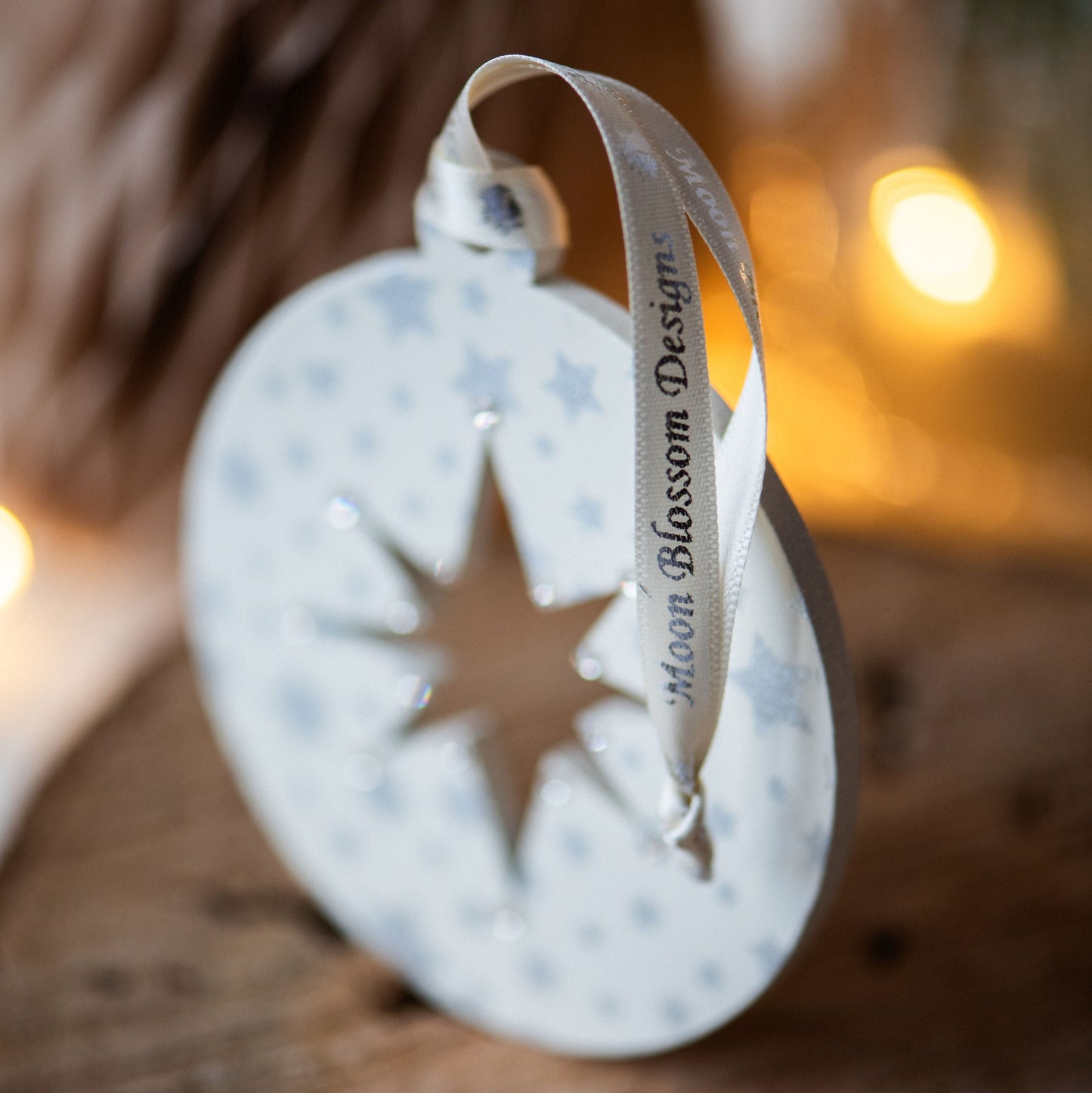 Antique White and Metallic Silver Crystal Star Baubles