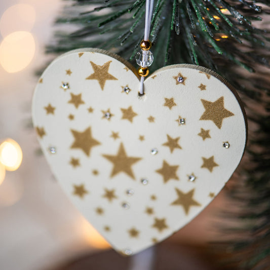 Crystal Heart and Star Metallic Gold Bauble