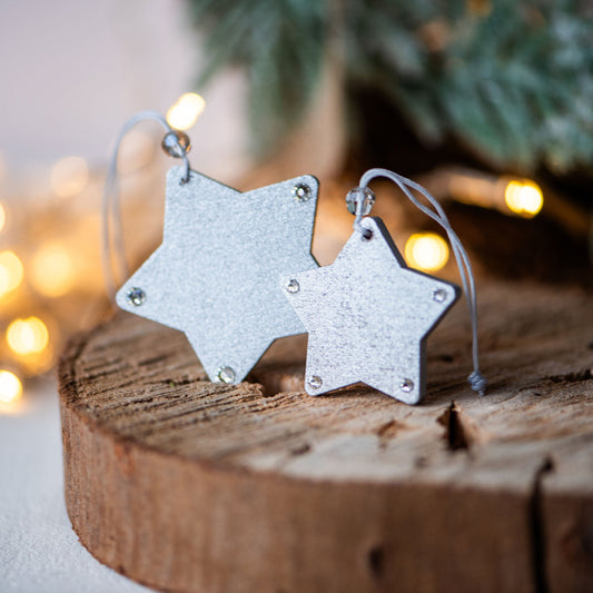 Metallic Silver Crystal Stars Set of 2 - 4cm and 5 cm