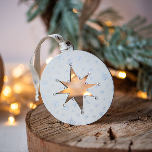 Antique White and Metallic Silver Crystal Star Baubles