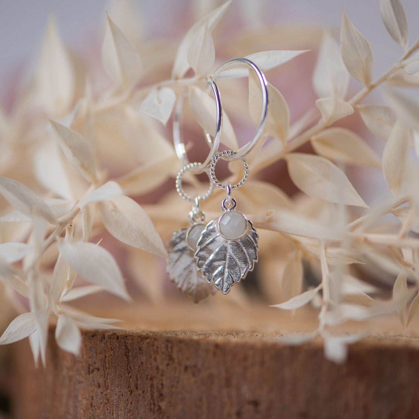 Effie Sterling Silver and Rainbow Moonstone Hoop Earrings