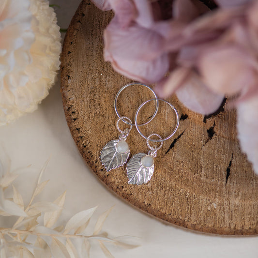 Effie Sterling Silver and Rainbow Moonstone Hoop Earrings
