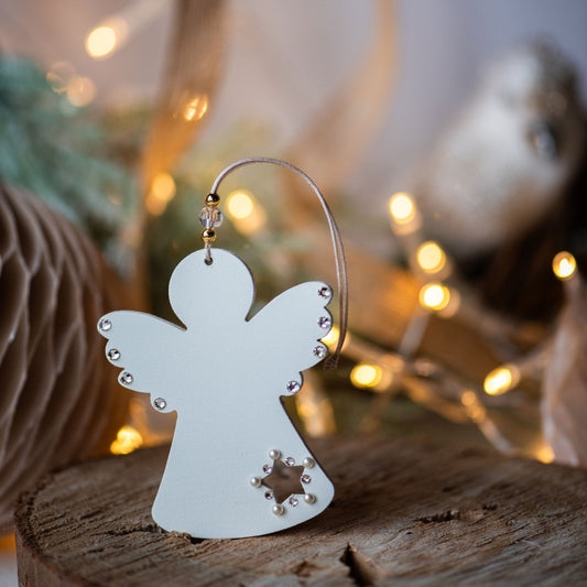 Antique White Crystal and Faux Pearl Angels