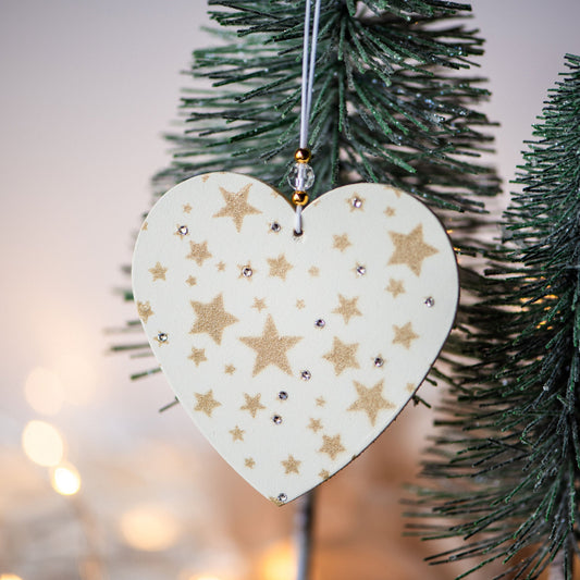Crystal Heart and Star Metallic Gold Bauble