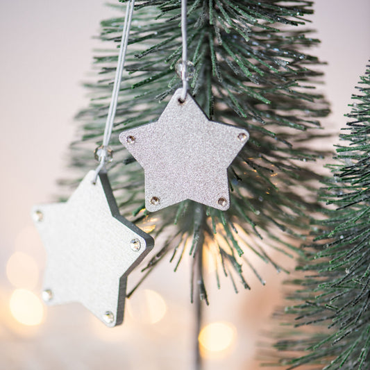 Metallic Silver Crystal Stars Set of 2 - 4cm and 5 cm